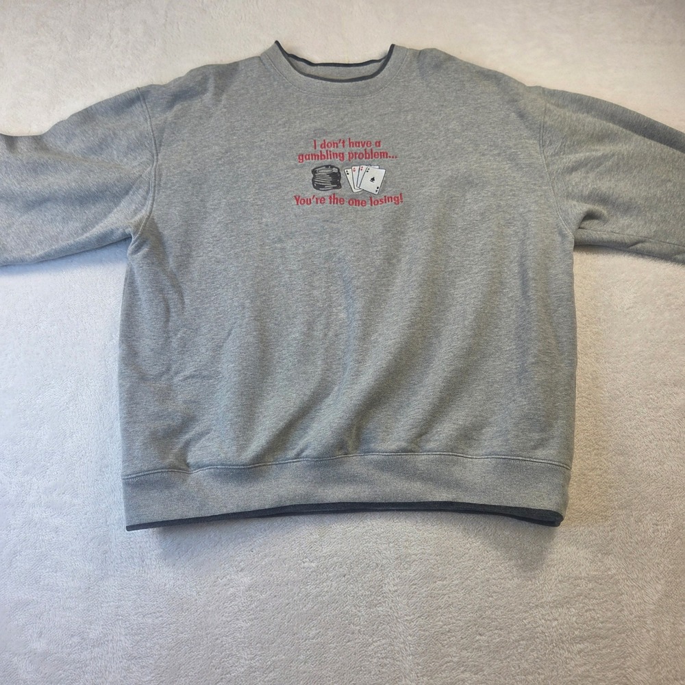 MC Sport Mens XXL Gray Gambling Problem Humor Sweatshirt Poker Aces Chips 2018
